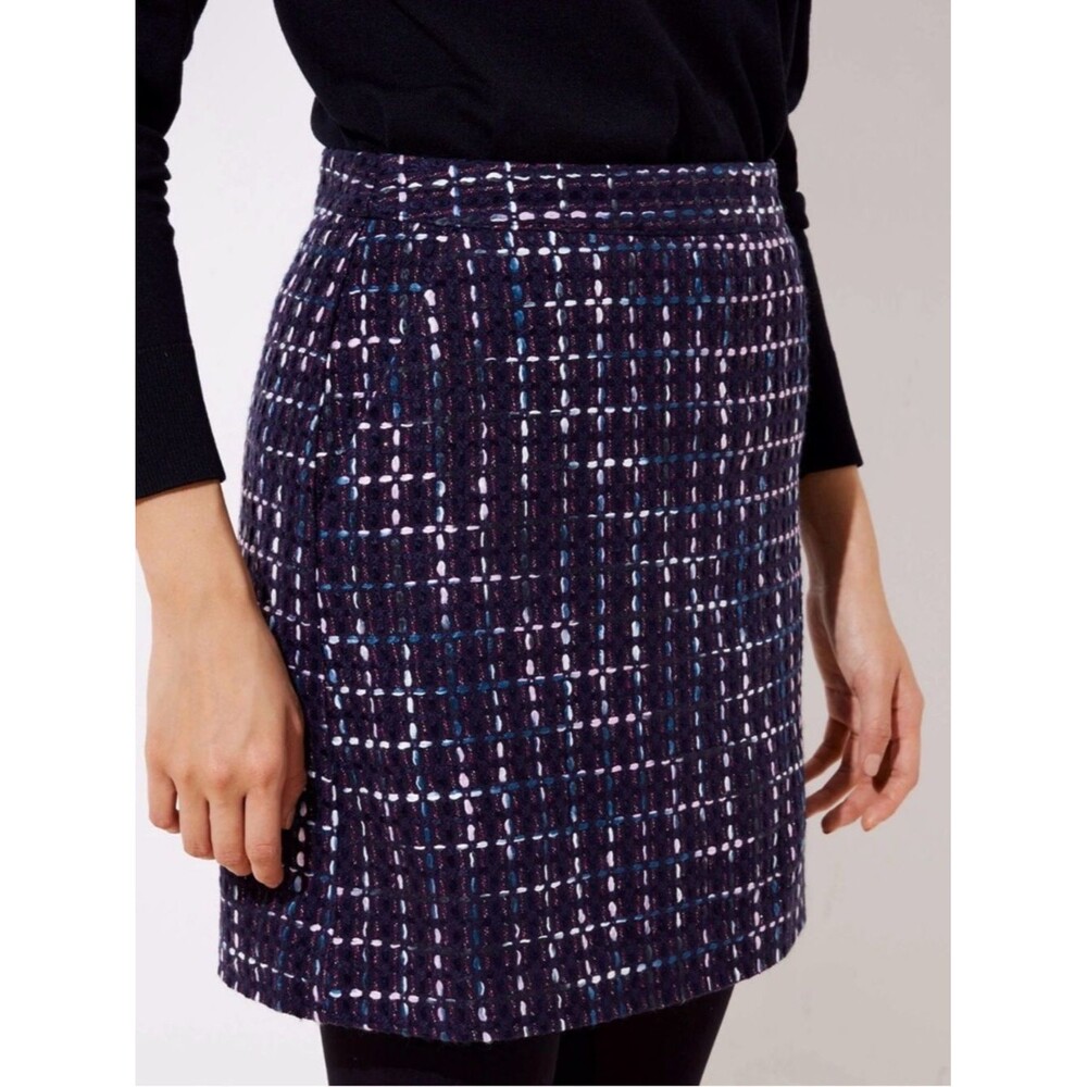 Anne Taylor LOFT Tweed Mini Skirt Tweed Navy Pink Blue Twee Preppy Size 6
